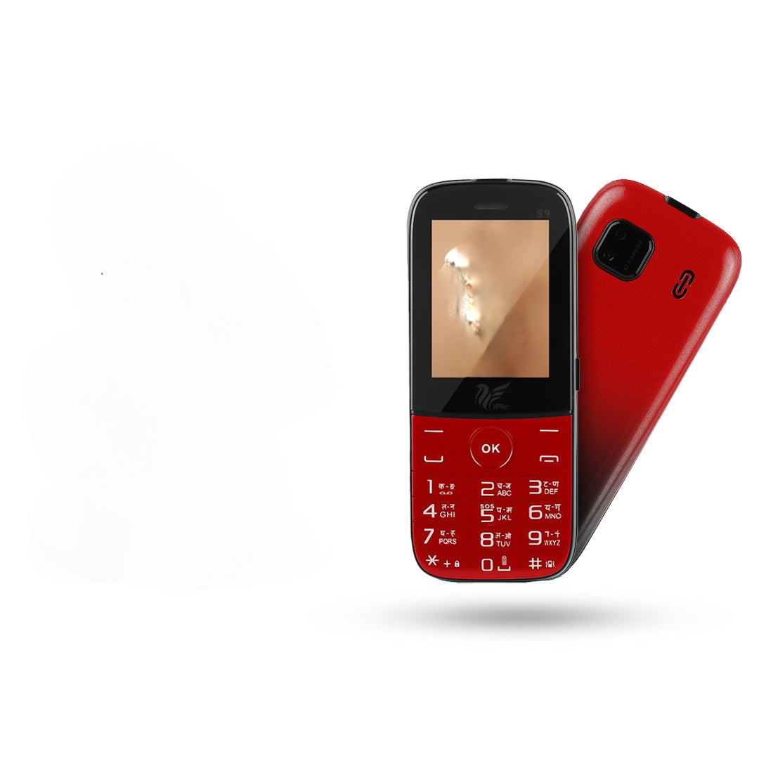 IAIR S9- Red Twin Shade| Basic Feature Dual Sim Mobile Phone with 2800mAh Battery, 2.4 inch Display Screen, 0.8 mp Camera with Front Designer LED Light