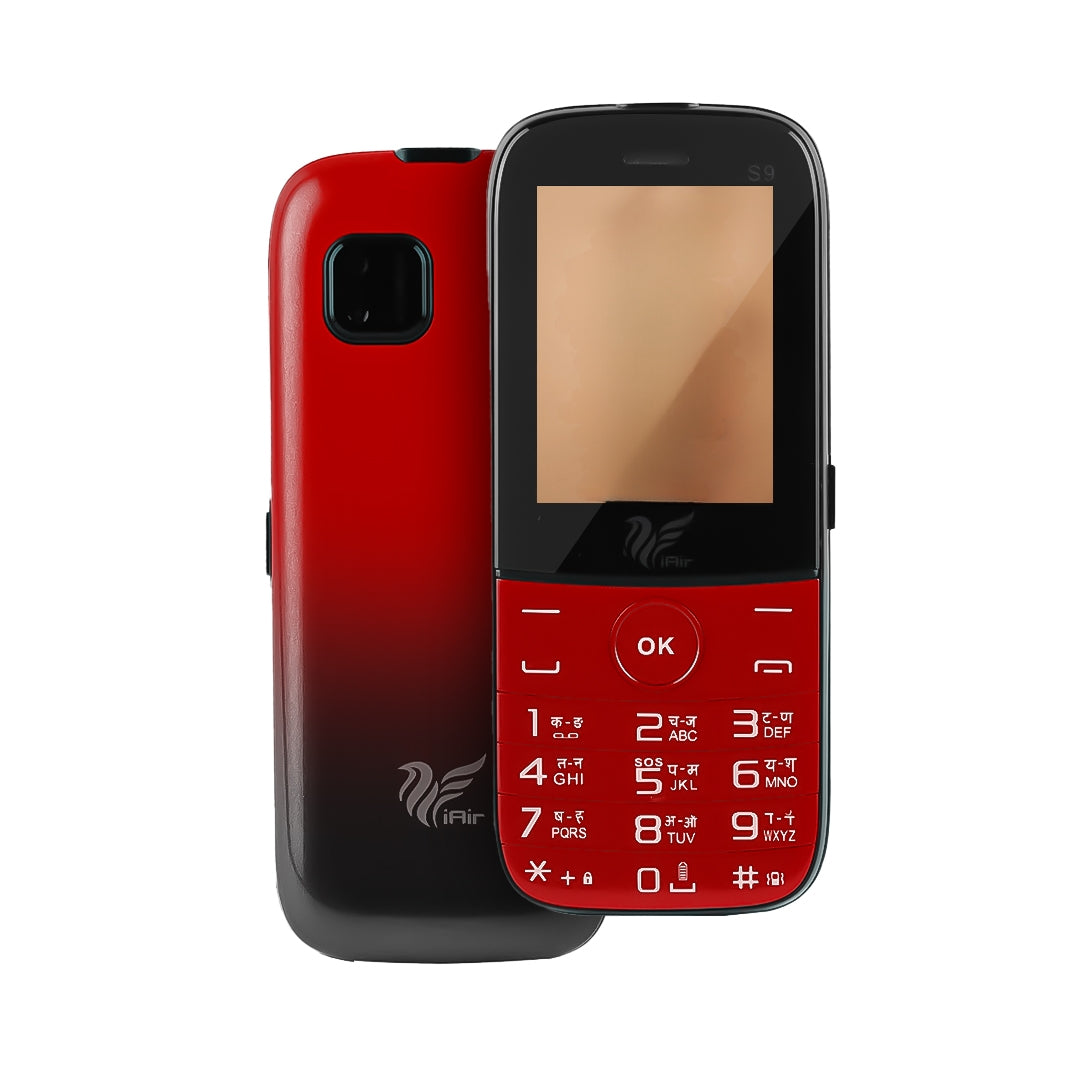 IAIR S9- Red Twin Shade| Basic Feature Dual Sim Mobile Phone with 2800mAh Battery, 2.4 inch Display Screen, 0.8 mp Camera with Front Designer LED Light