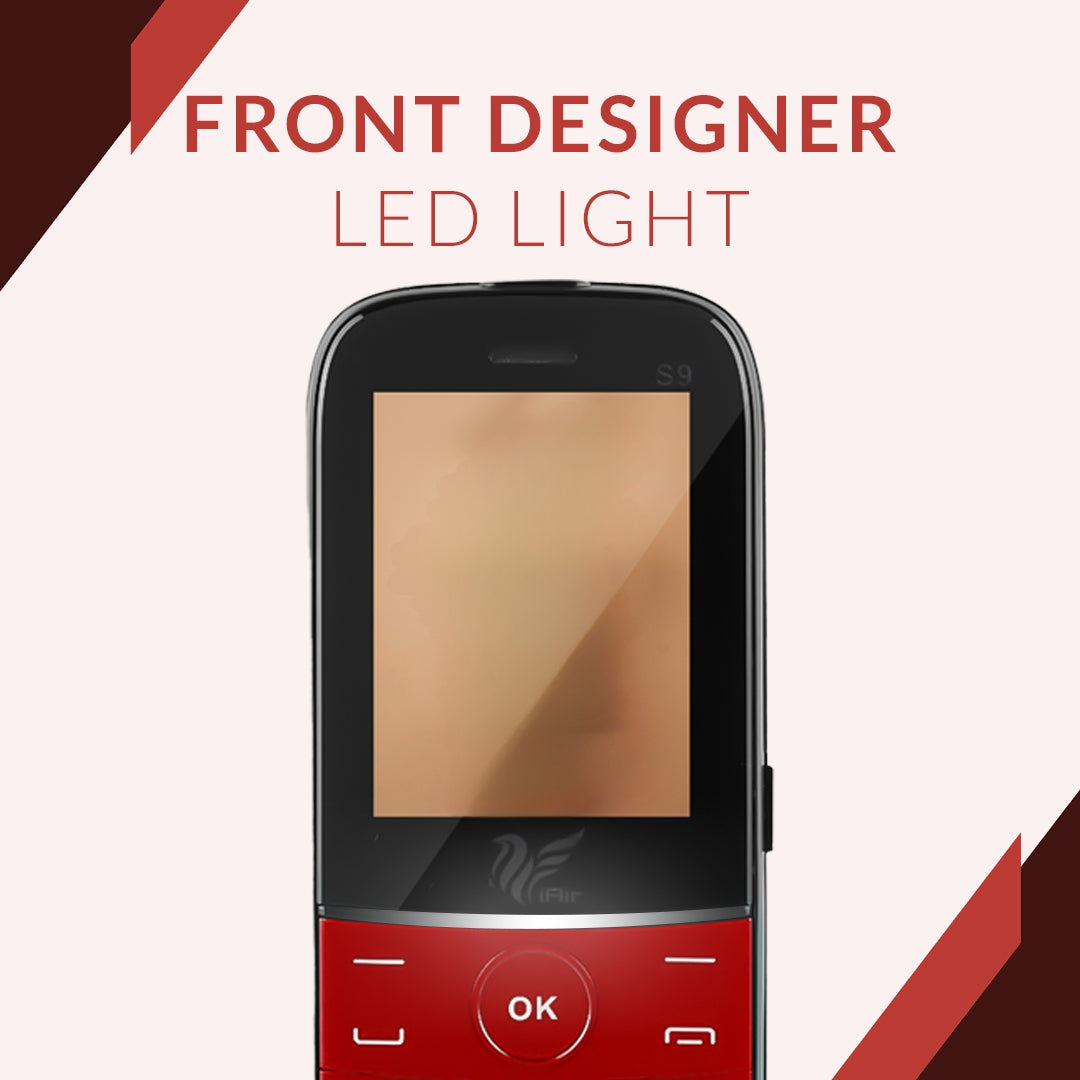 IAIR S9- Red Twin Shade| Basic Feature Dual Sim Mobile Phone with 2800mAh Battery, 2.4 inch Display Screen, 0.8 mp Camera with Front Designer LED Light