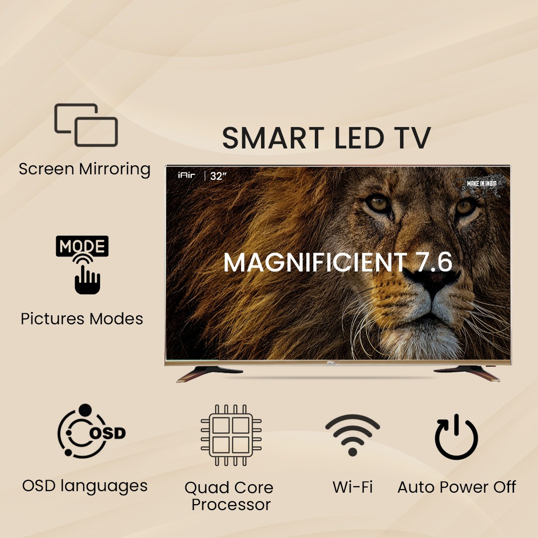 iAir 32 Inch Smart LED TV (Black) – HD Ready | Android TV with Wi-Fi & Apps