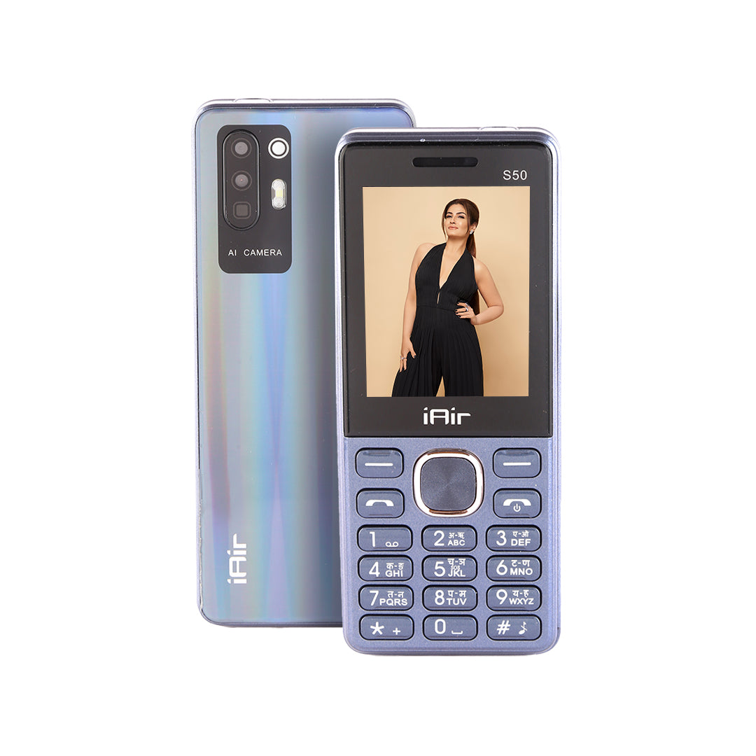 iAir S50 - Bifrost Blue Dual Sim Keypad Phone | 2800 mAH Battery & Big 2.4 Inch Display | Big Torch Light | Wireless FM & Rear Camera | Auto Call Recording | 32 MB Ram & Expandable 128gb Storage