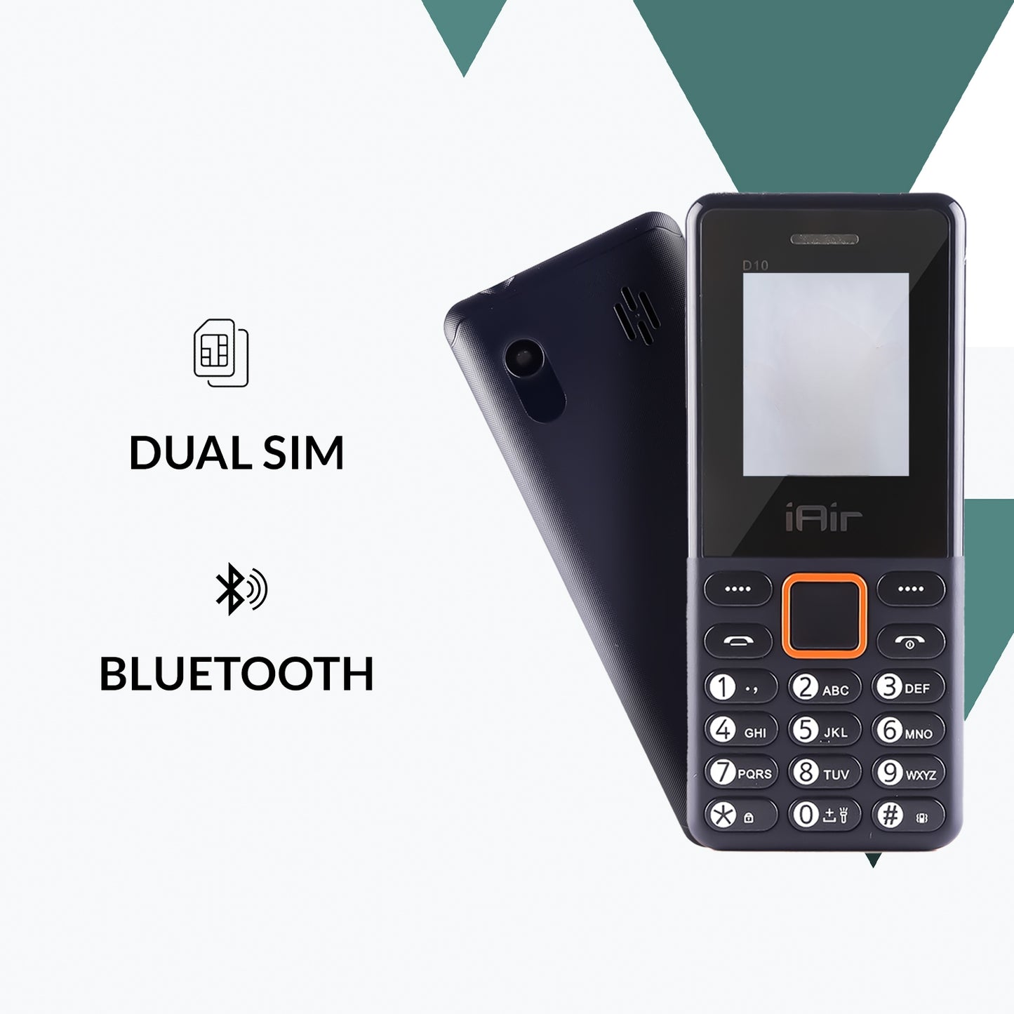 iAir D10Mini Dual Sim Keypad Phone | 1800 mAH Battery & Big 1.88 Inch Display | Big Torch Light | Wireless FM & Rear Camera | Auto Call Recording | Dual Sim Support | 32 MB Ram & Storage