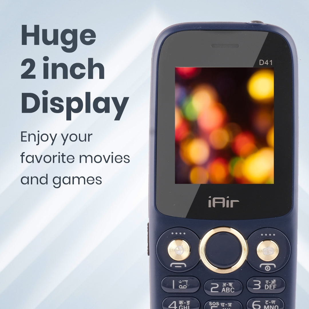 iAir D41 Dual Sim Basic Feature Mobile Phone with Expandable Storage Upto 128GB, MP3 with Call Recording, High Clarity Camera, 1200 mah, 2.0 inch Big Display