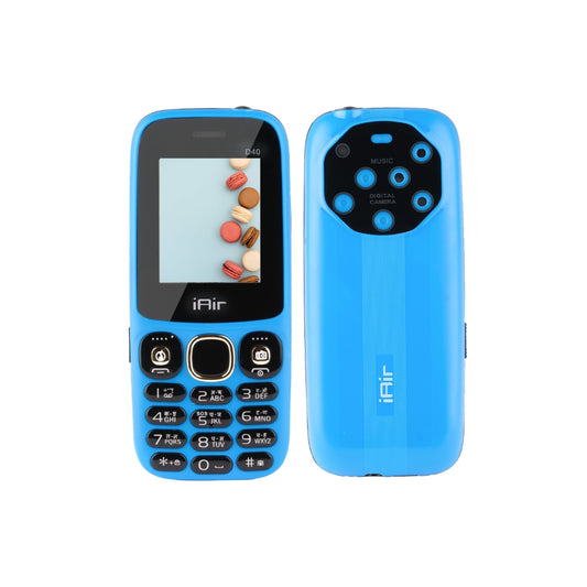iAir D40 Dual Sim Keypad Phone | 1200 mAH Battery & Big 2 Inch Display | Big Torch Light | Wireless FM & Rear Camera | Auto Call Recording | Dual Sim Support | 32 MB Ram & Storage (Blue)