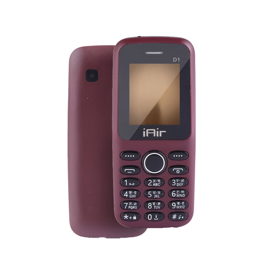 iAir D1 - Wine Red Keypad Mobile Phone| Dual Sim| 1200mh Battery, Expandable Storage Upto 32GB| MP3 with Recording, Camera| Wine Red