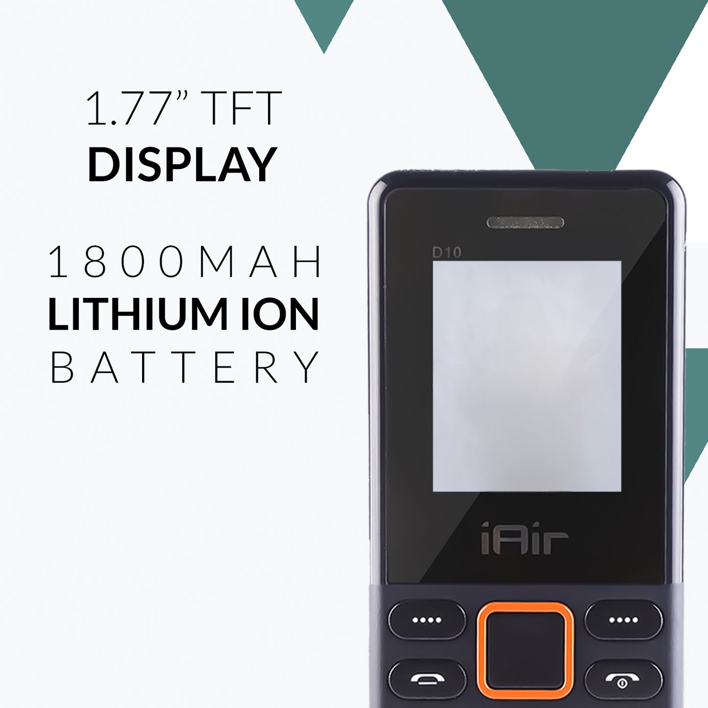 iAir D10Mini Dual Sim Keypad Phone | 1800 mAH Battery & Big 1.88 Inch Display | Big Torch Light | Wireless FM & Rear Camera | Auto Call Recording | Dual Sim Support | 32 MB Ram & Storage