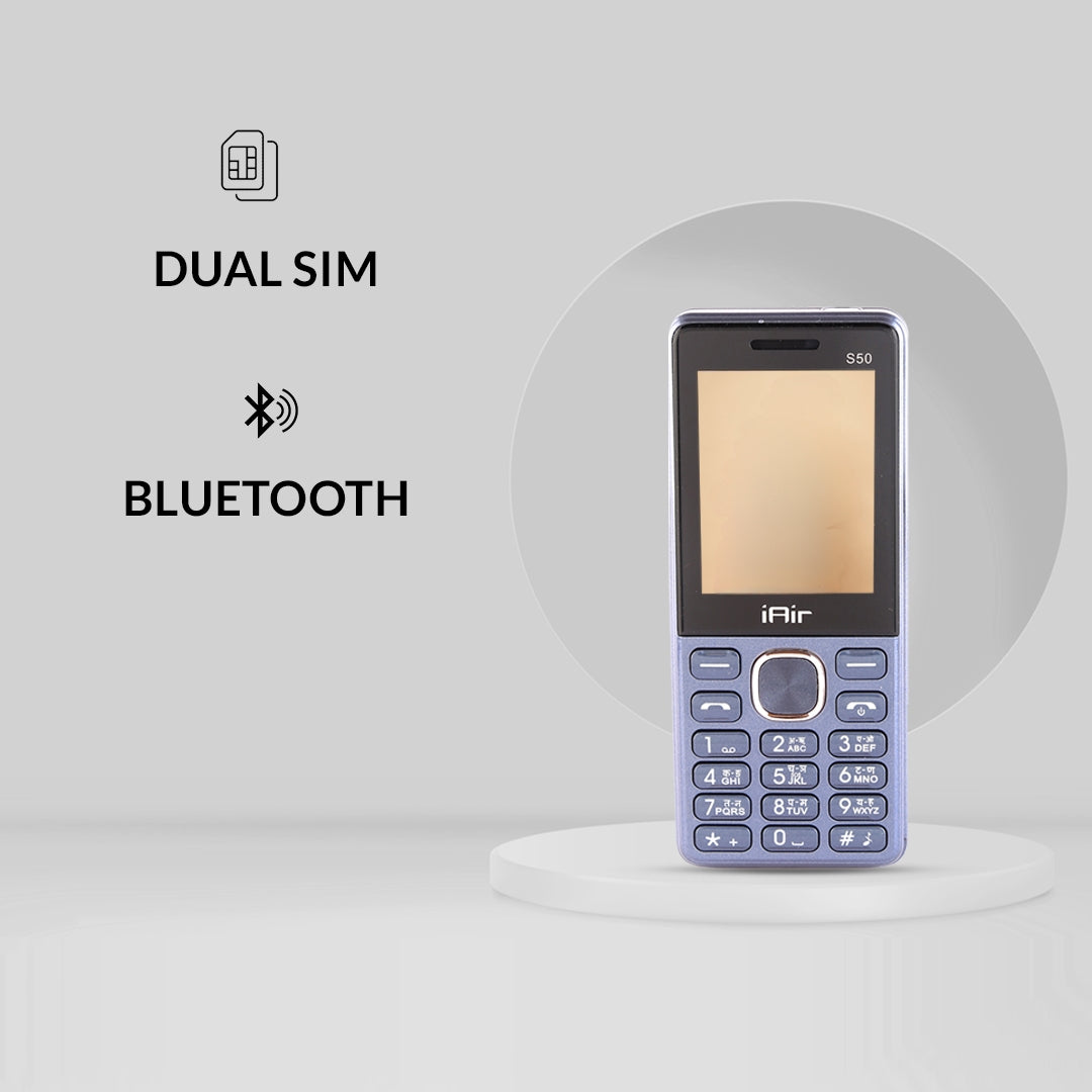 iAir S50 - Bifrost Blue Dual Sim Keypad Phone | 2800 mAH Battery & Big 2.4 Inch Display | Big Torch Light | Wireless FM & Rear Camera | Auto Call Recording | 32 MB Ram & Expandable 128gb Storage