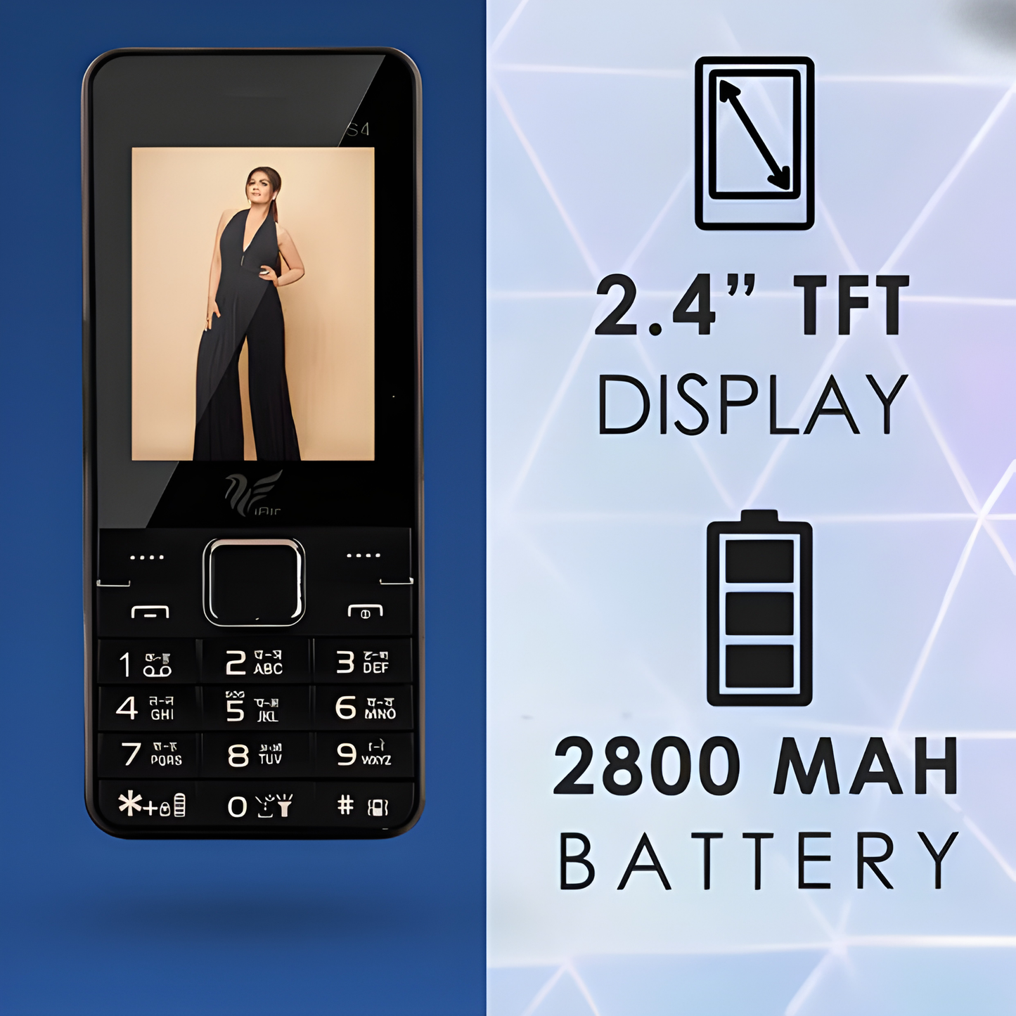IAIR S4-Black Basic Feature Dual Sim Mobile Phone with 2800mAh Battery, 2.4 inch Display Screen, 0.8 mp Camera with Big LED Torch