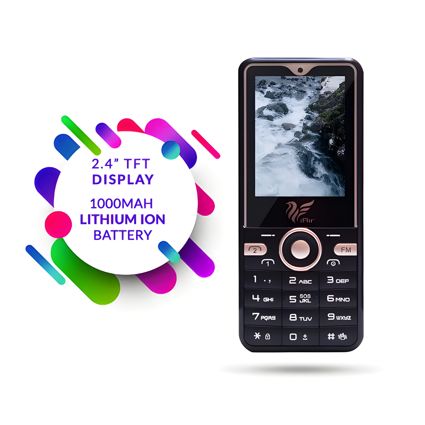 IAIR S1-Black Gold Basic Feature Dual Sim Mobile Phone with 1250mAh Battery, 2.4 inch Display Screen, 0.8 mp Camera