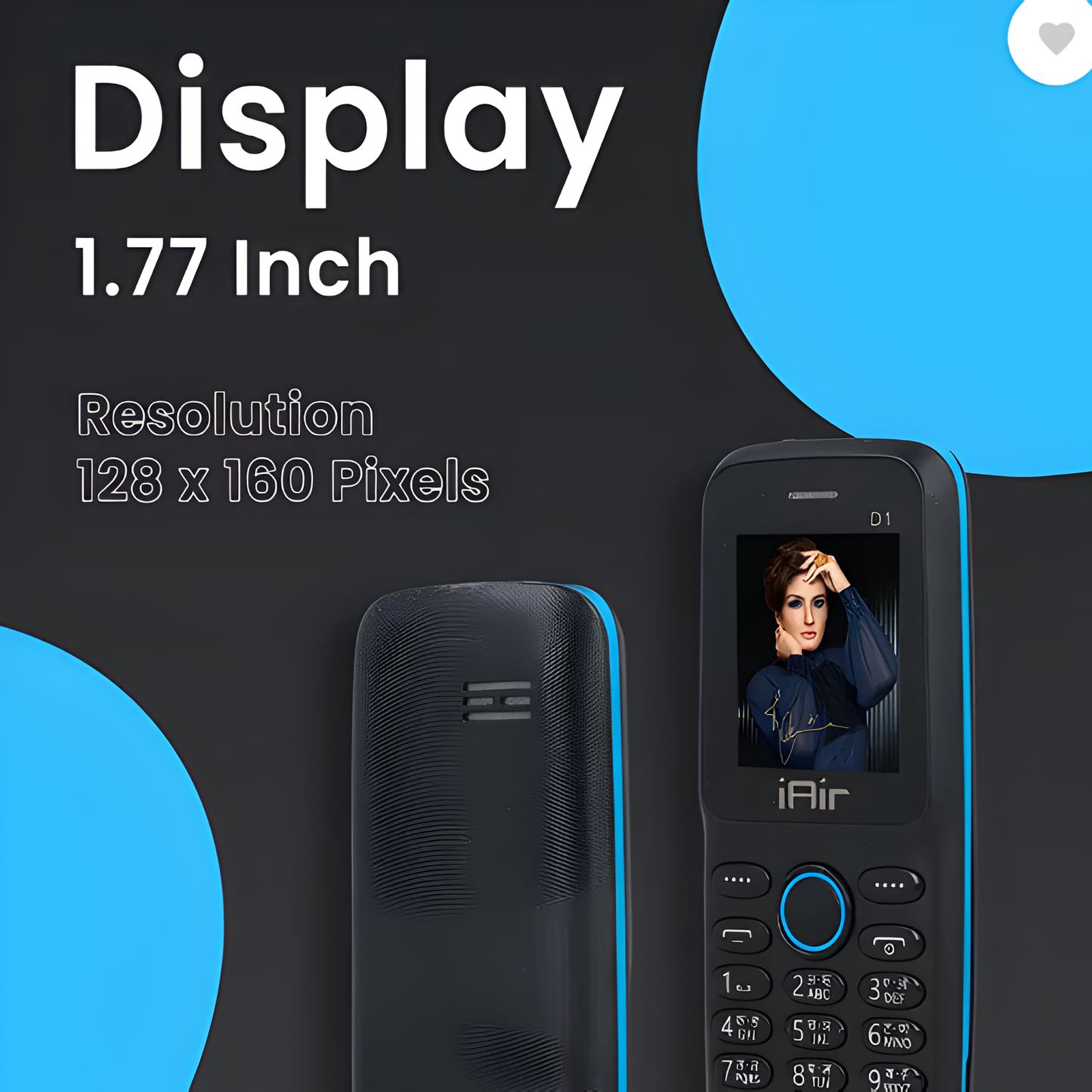 IAIR D1-Black 1.8 Inch Huge Display Keypad Mobile Phone with Expandable Storage Upto 32GB
