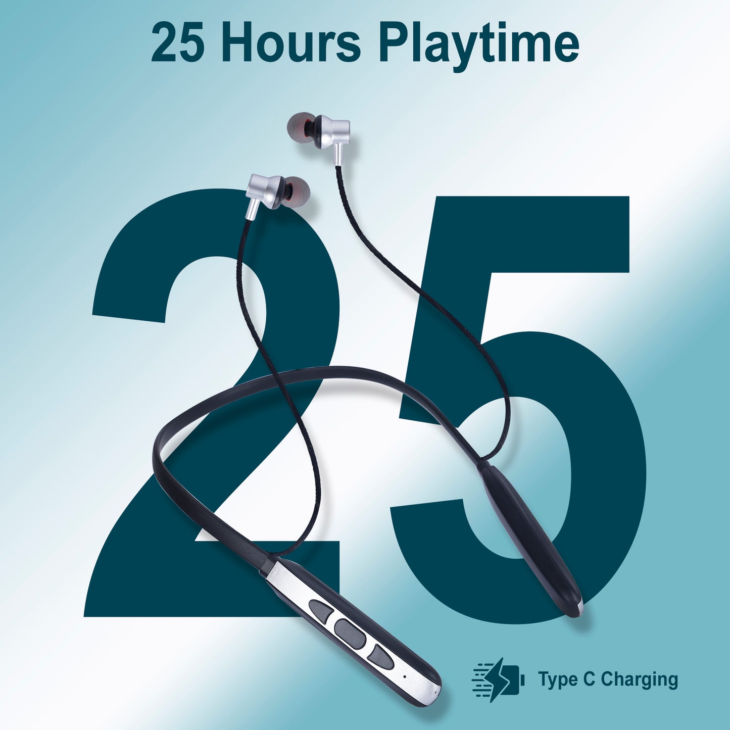 iAir Hardrock New | 25 Hrs Playtime | Type C Charging | 10mm Driver | IPX5 | Bluetooth Neckband