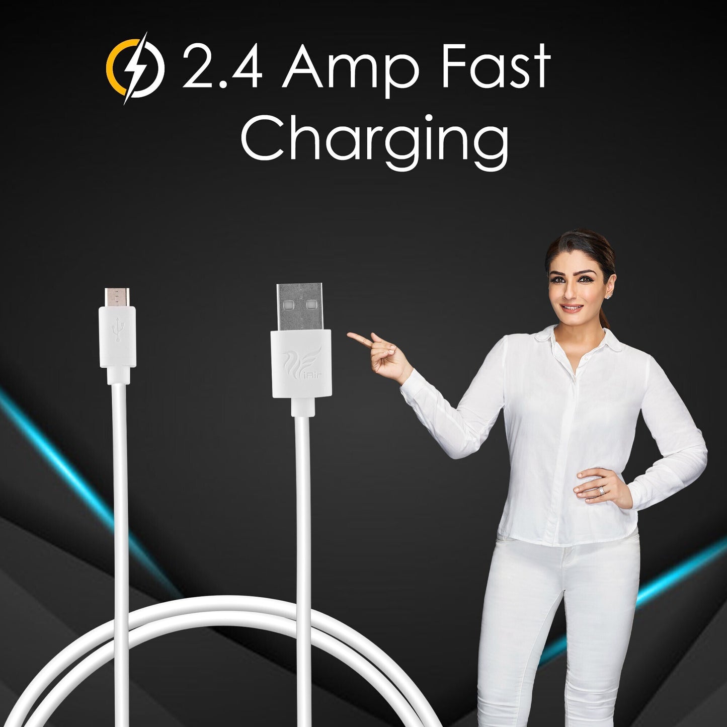 iAir Micro USB Cable 1.2 m D2 2A, USB2.0, 4mm Thick High Strength Copper Core Material Cable for Fast Charging and Sync Data Transfer (Compatible with Android Phones, Bluetooth Devices, Compatible with All Phones With Micro USB Port, White, One Cable)