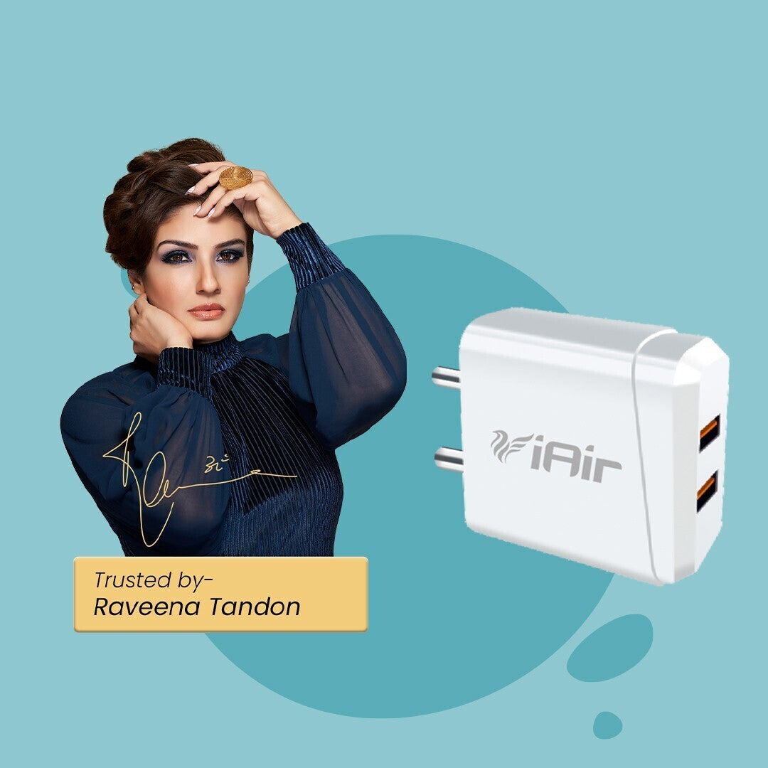 iAir C2 Dual Port Charging Adaptor Turbo Charging 2.4 A Wall Charger for Mobile with Detachable Cable