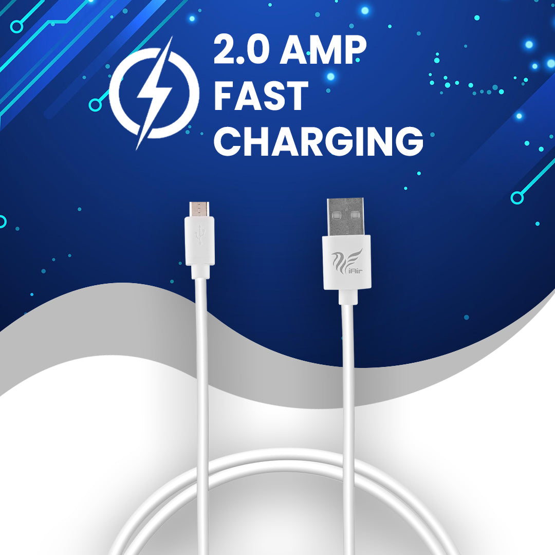 iAir D21 Nylon Braided USB Data Cable: High-Quality Copper Wire, Fast Charging, Stretch-Resistant, Made in India - Compatible with Mobile, Tablet, TV, and More (White)