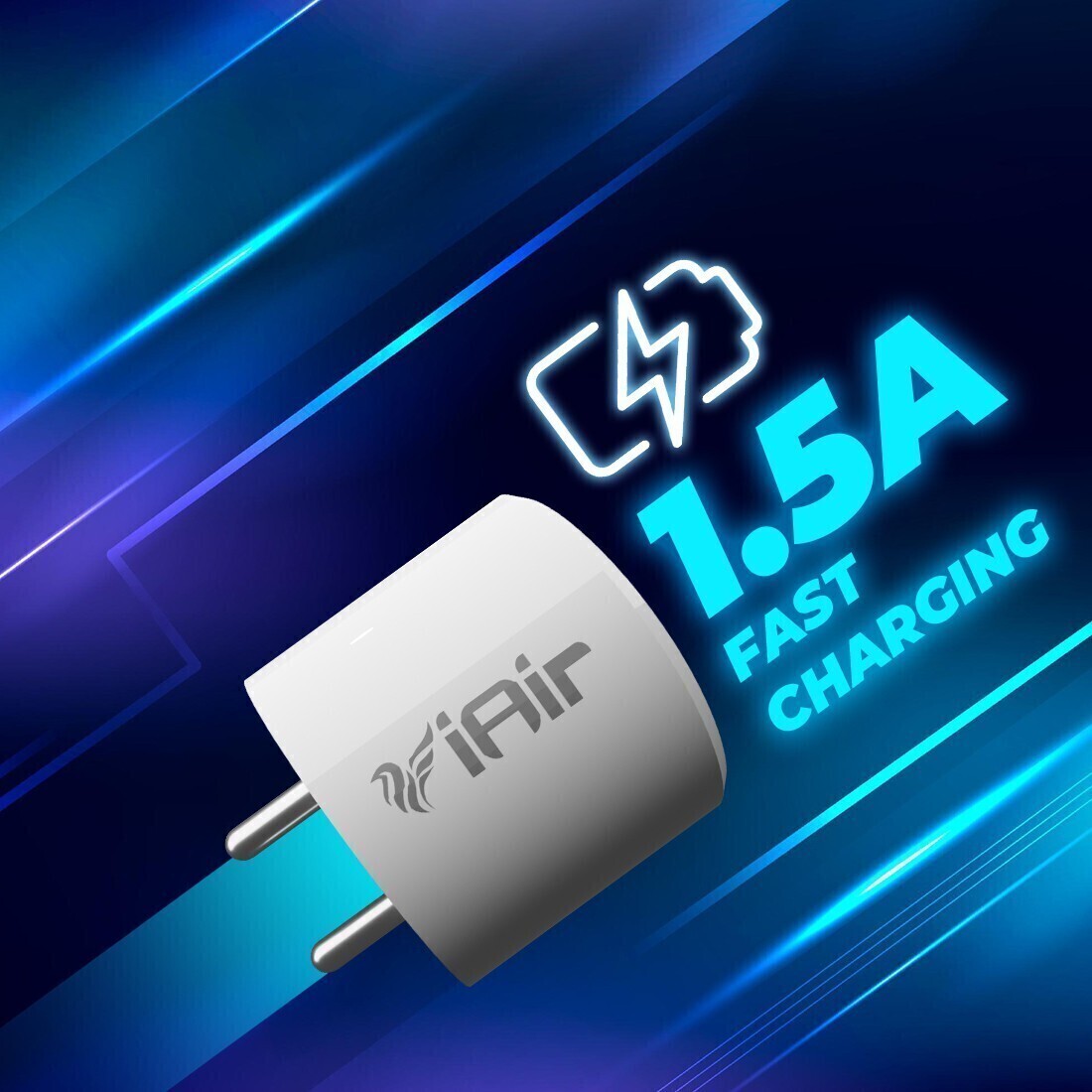 iAir C5 New 7.5 W Charging Adaptor l Universal Charger l USB Charging Port l With Charging Cable V8 (White)