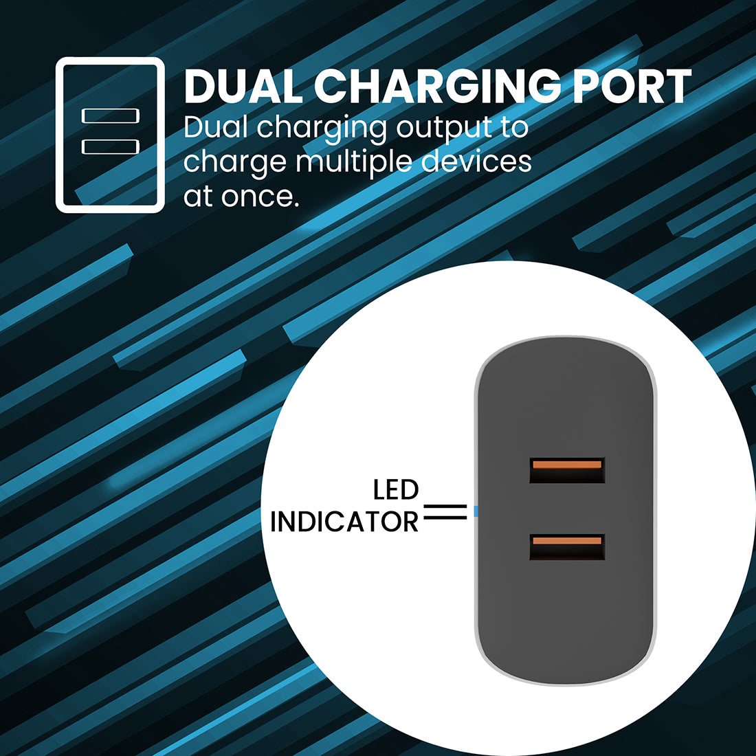 iAir C8 Dual Port 2.6A Wall Charger, USB Charger Adapter with 1.25 Meter Micro USB Cable, 2 USB Ports, Compatible with All Android Mobiles and All Type of Mobile Phone/Tablets -White