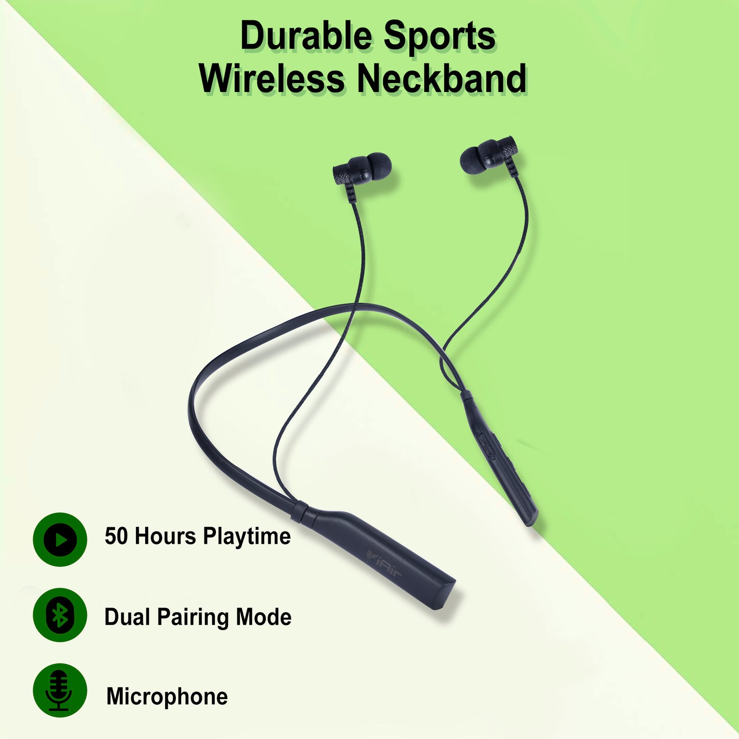 iAir B20 Boom 50 Hours Playtime | Dual Pairing | ASAP Charging | Crystal Clear Sound | Bluetooth Neckband l Vibration Call Alert