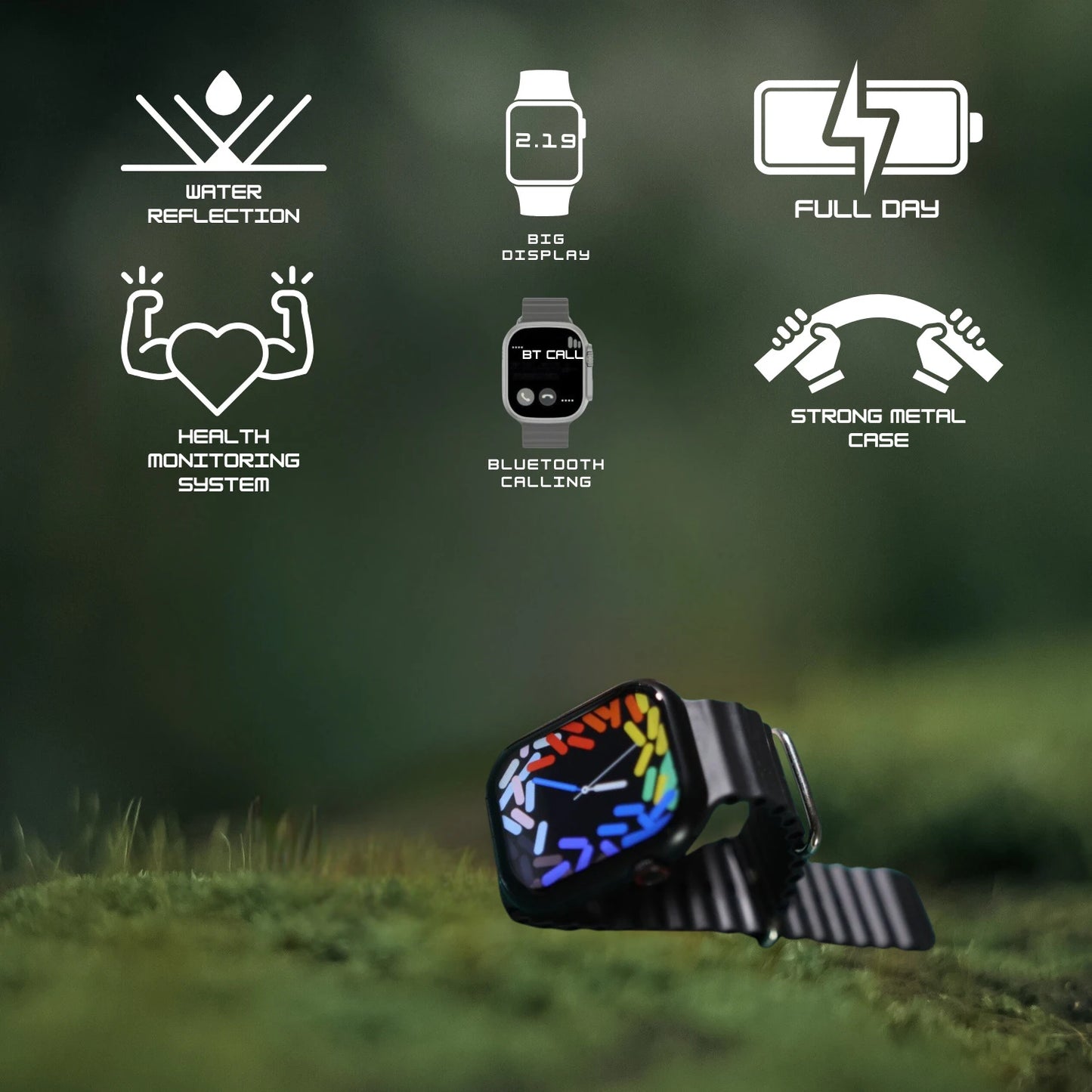 IAIR W5Ultra | 2.19Inch Super Display | Bluetooth Calling | Multi Sport Mode | Smartwatch (Thick Black Strap, Standard)