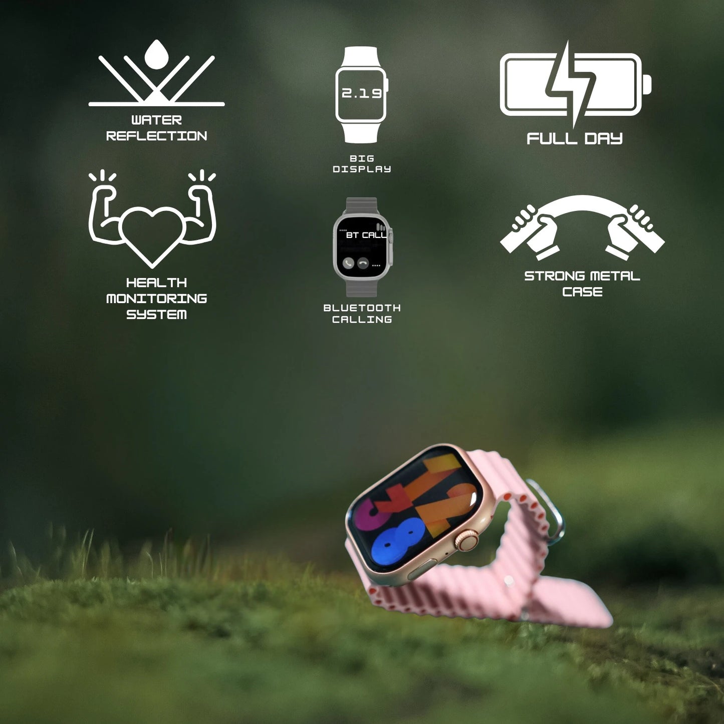 IAIR W5Ultra | 2.19Inch Super AMOLED Display | Bluetooth Calling | Multi Sport Mode | Smartwatch (Pink Strap, Standard)