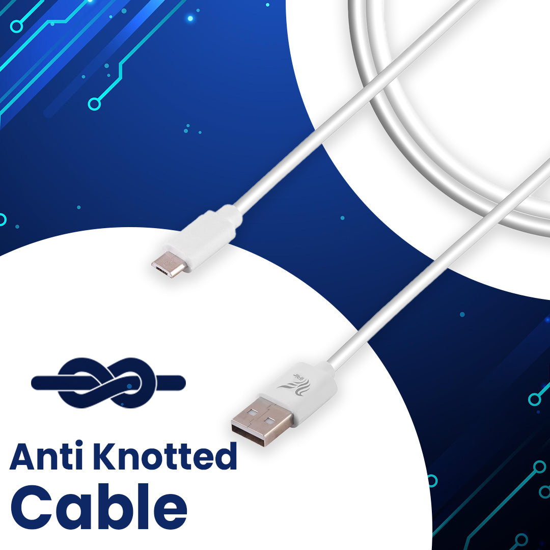 iAir D21 Nylon Braided USB Data Cable: High-Quality Copper Wire, Fast Charging, Stretch-Resistant, Made in India - Compatible with Mobile, Tablet, TV, and More (White)