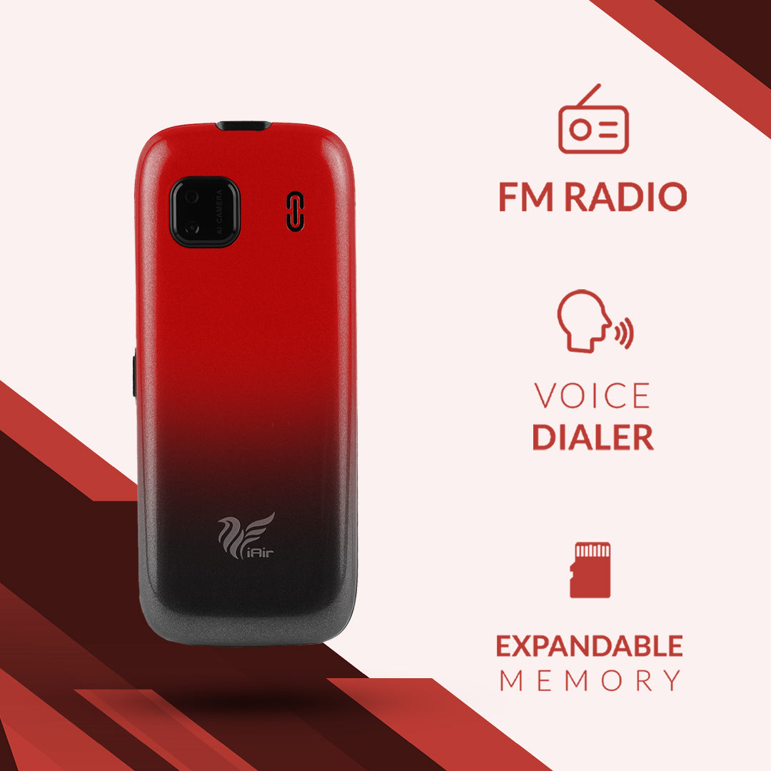 IAIR S9- Red Twin Shade| Basic Feature Dual Sim Mobile Phone with 2800mAh Battery, 2.4 inch Display Screen, 0.8 mp Camera with Front Designer LED Light