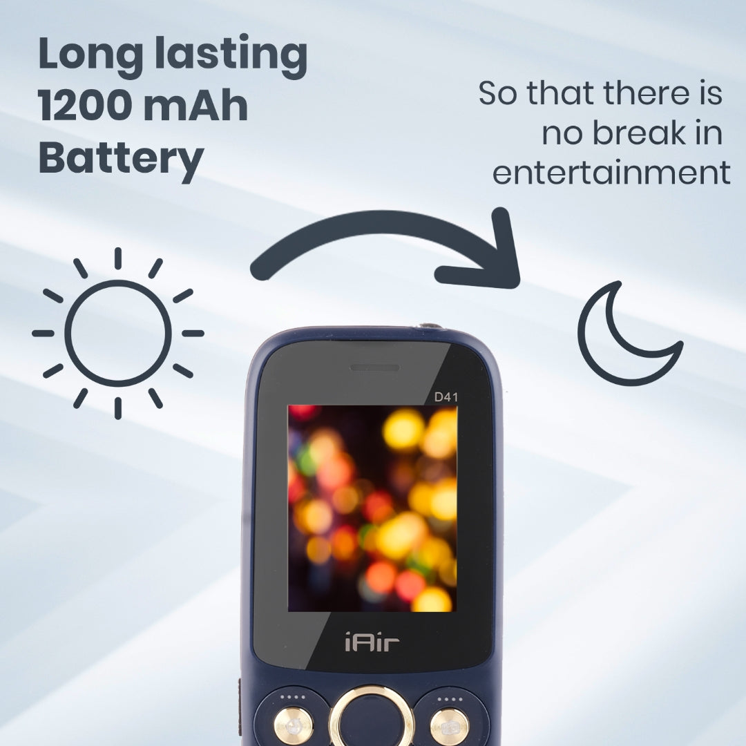 iAir D41 Dual Sim Basic Feature Mobile Phone with Expandable Storage Upto 128GB, MP3 with Call Recording, High Clarity Camera, 1200 mah, 2.0 inch Big Display
