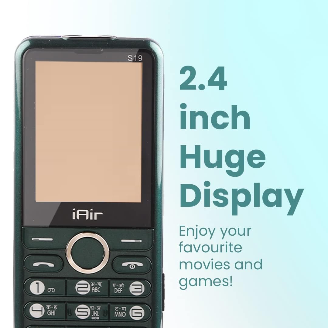 iAir S19 - Dark Green Twin Multimedia Feature Keypad Mobile with Dual SIM, 128gb Expandable Memory,Rear Camera, Call Recording, Music Player, FM, Bluetooth, Support Multi Language