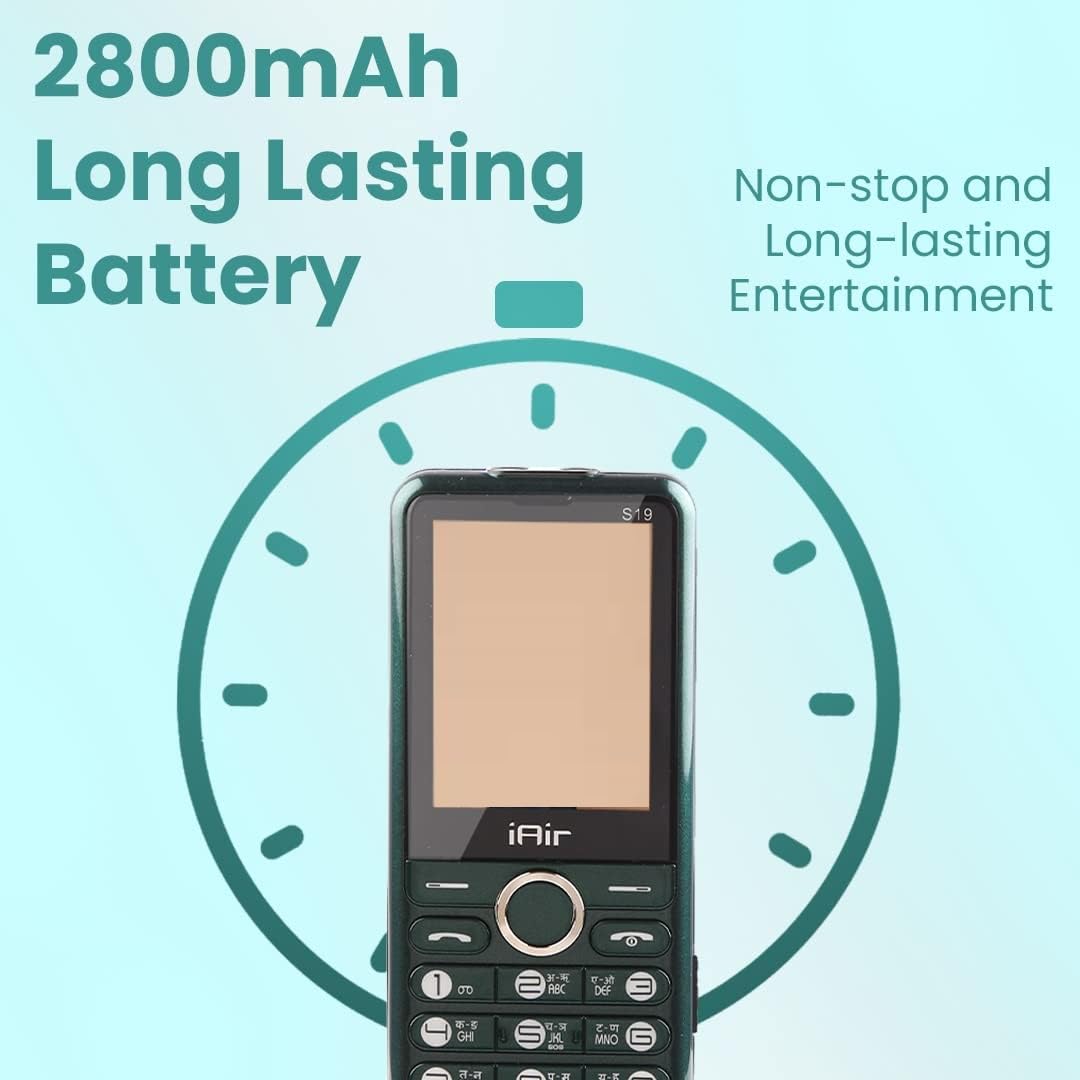 iAir S19 - Dark Green Twin Multimedia Feature Keypad Mobile with Dual SIM, 128gb Expandable Memory,Rear Camera, Call Recording, Music Player, FM, Bluetooth, Support Multi Language