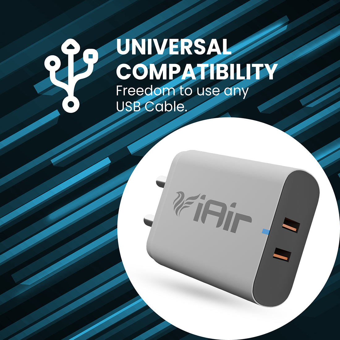 iAir C8 Dual Port 2.6A Wall Charger, USB Charger Adapter with 1.25 Meter Micro USB Cable, 2 USB Ports, Compatible with All Android Mobiles and All Type of Mobile Phone/Tablets -White