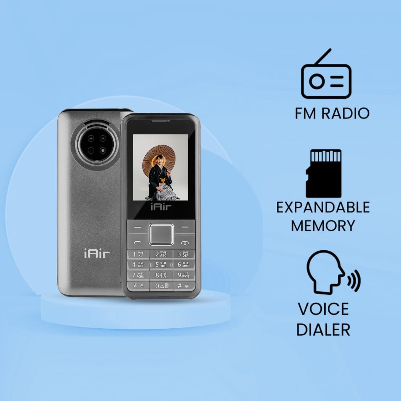 iAir D15 2800 mAh Powerfull Battery Keypad Mobile Phone with Dual SIM, Rear Camera, Big Battery, Music Player, FM, Bluetooth