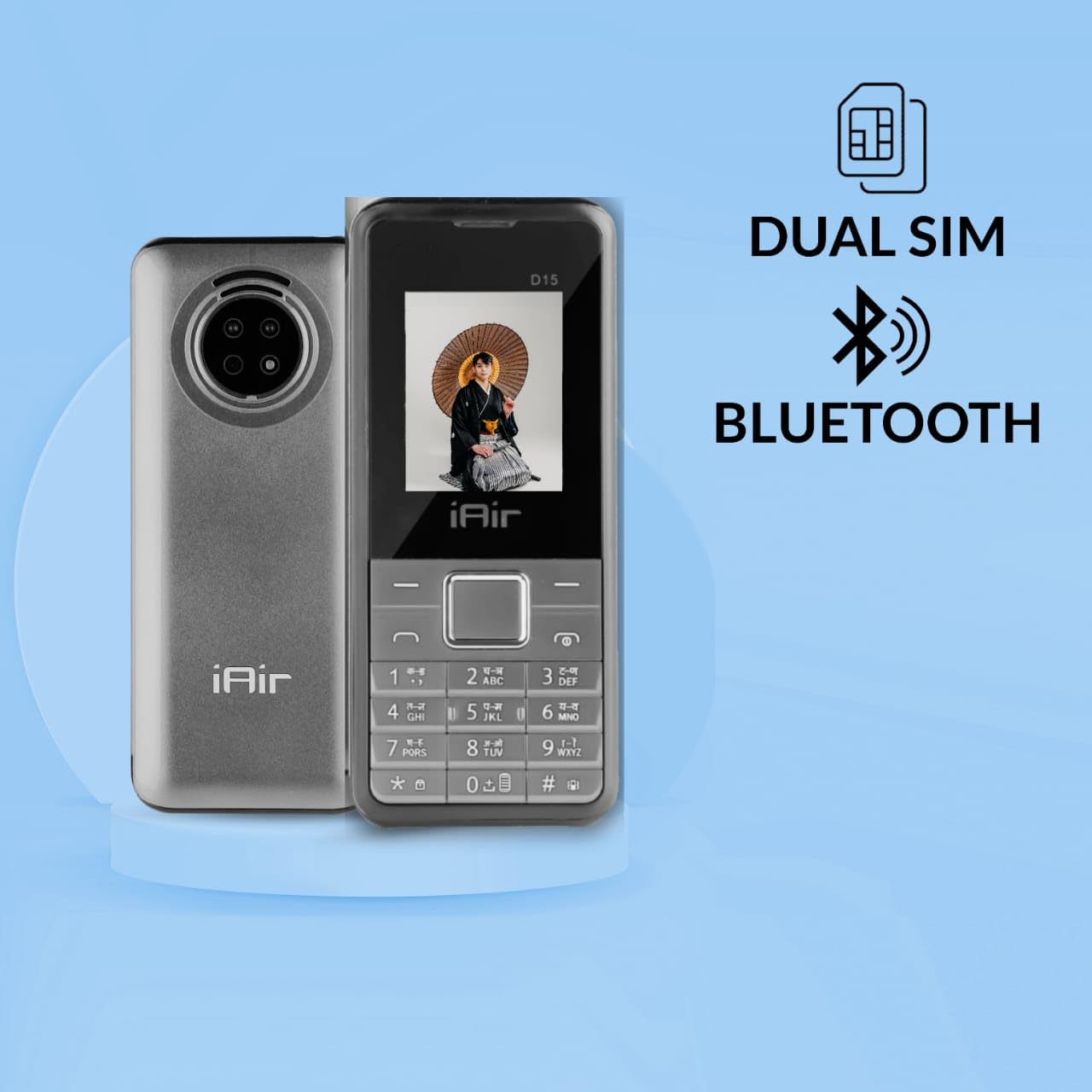 iAir D15 2800 mAh Powerfull Battery Keypad Mobile Phone with Dual SIM, Rear Camera, Big Battery, Music Player, FM, Bluetooth