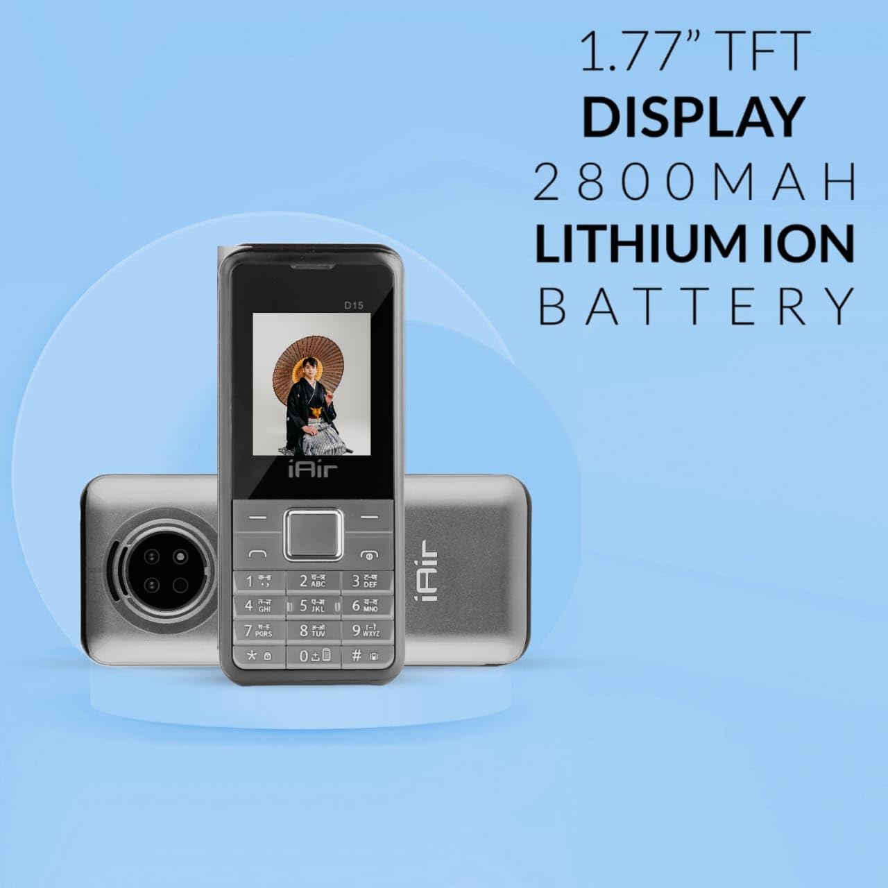 iAir D15 2800 mAh Powerfull Battery Keypad Mobile Phone with Dual SIM, Rear Camera, Big Battery, Music Player, FM, Bluetooth