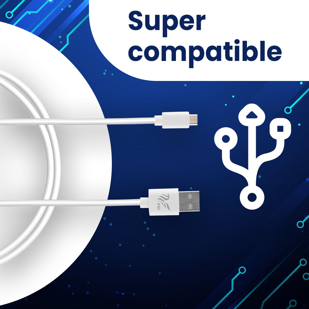 iAir D21 Nylon Braided USB Data Cable: High-Quality Copper Wire, Fast Charging, Stretch-Resistant, Made in India - Compatible with Mobile, Tablet, TV, and More (White)