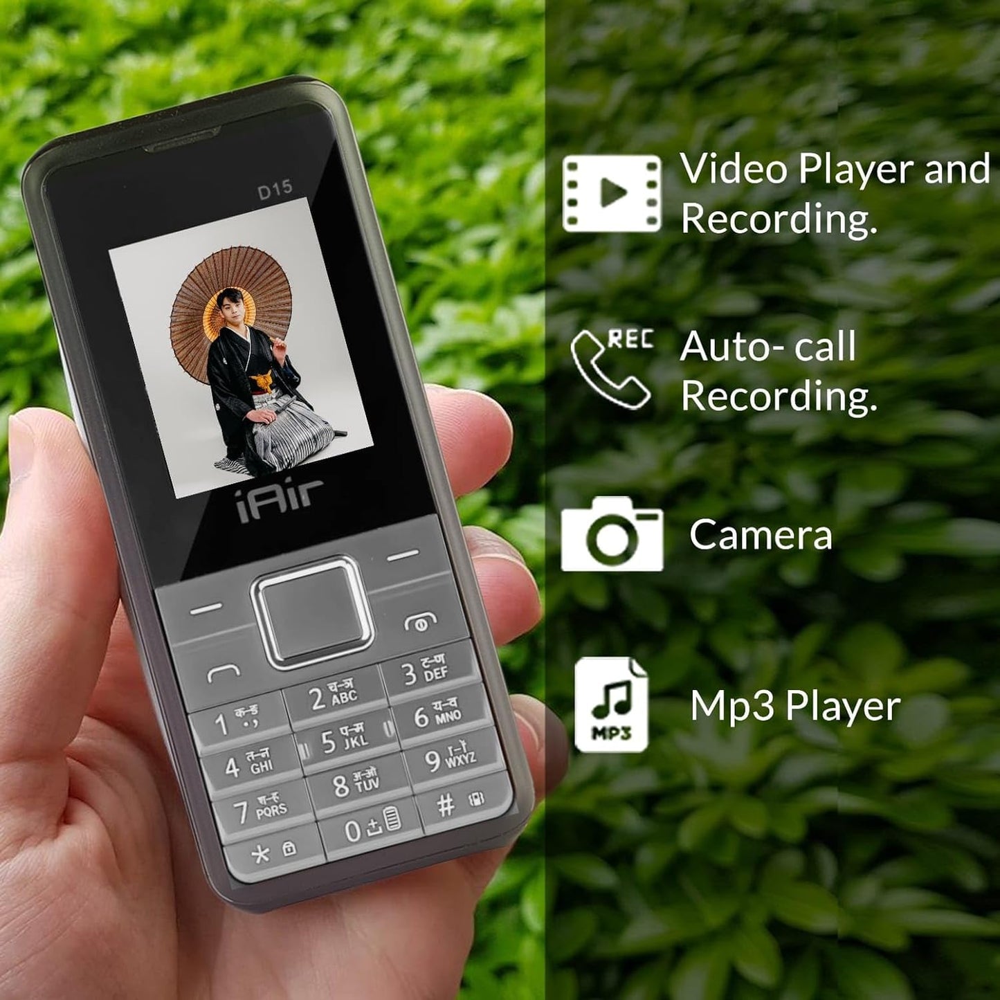 iAir D15 2800 mAh Powerfull Battery Keypad Mobile Phone with Dual SIM, Rear Camera, Big Battery, Music Player, FM, Bluetooth