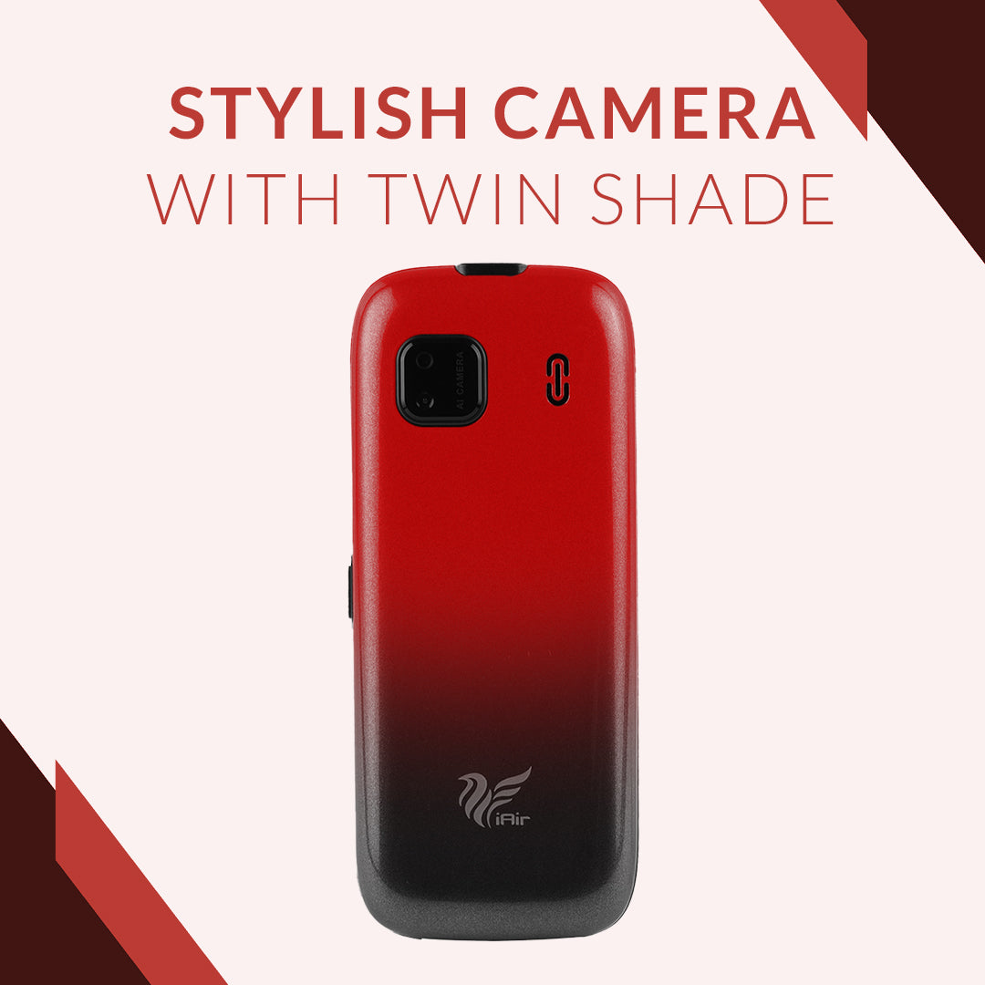 IAIR S9- Red Twin Shade| Basic Feature Dual Sim Mobile Phone with 2800mAh Battery, 2.4 inch Display Screen, 0.8 mp Camera with Front Designer LED Light