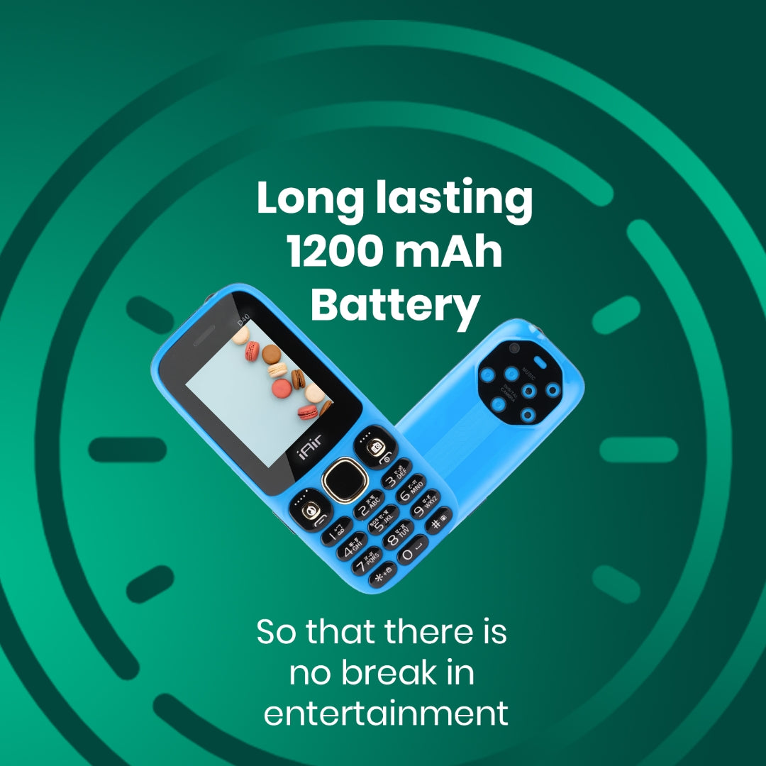 iAir D40 Dual Sim Keypad Phone | 1200 mAH Battery & Big 2 Inch Display | Big Torch Light | Wireless FM & Rear Camera | Auto Call Recording | Dual Sim Support | 32 MB Ram & Storage (Blue)
