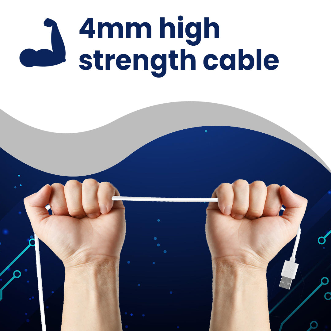 iAir D21 Nylon Braided USB Data Cable: High-Quality Copper Wire, Fast Charging, Stretch-Resistant, Made in India - Compatible with Mobile, Tablet, TV, and More (White)
