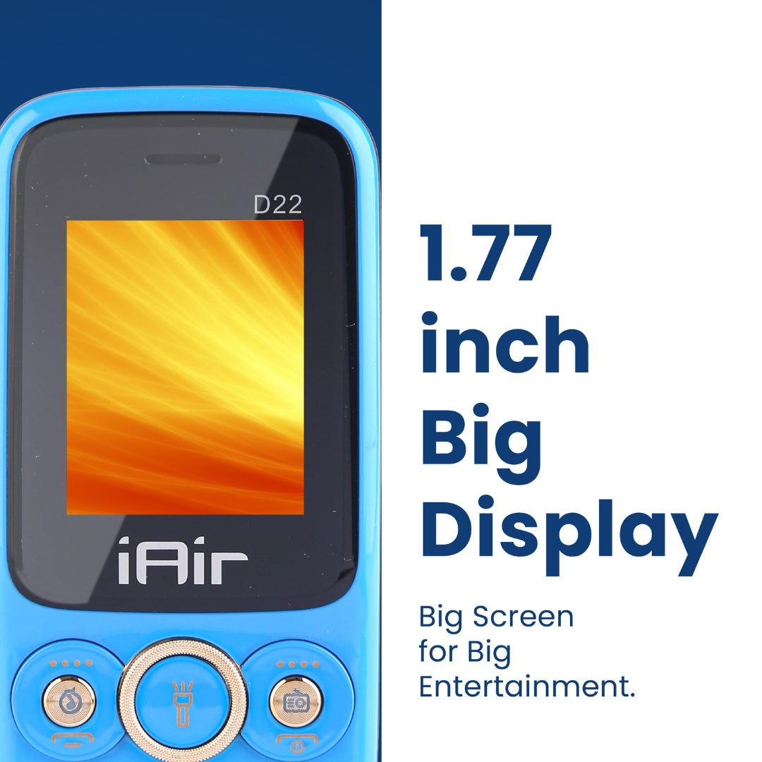 iAir D22 - -Blue Multimedia Feature Keypad Mobile Basic Bar Phone with Dual SIM Card with 1200 mAh Battery,MP3, Multi Language Support Keypad Phone