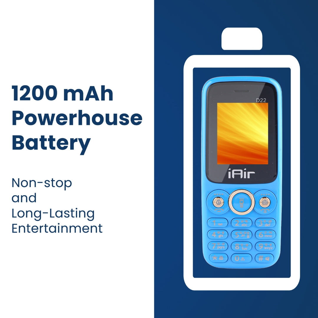 iAir D22 - -Blue Multimedia Feature Keypad Mobile Basic Bar Phone with Dual SIM Card with 1200 mAh Battery,MP3, Multi Language Support Keypad Phone