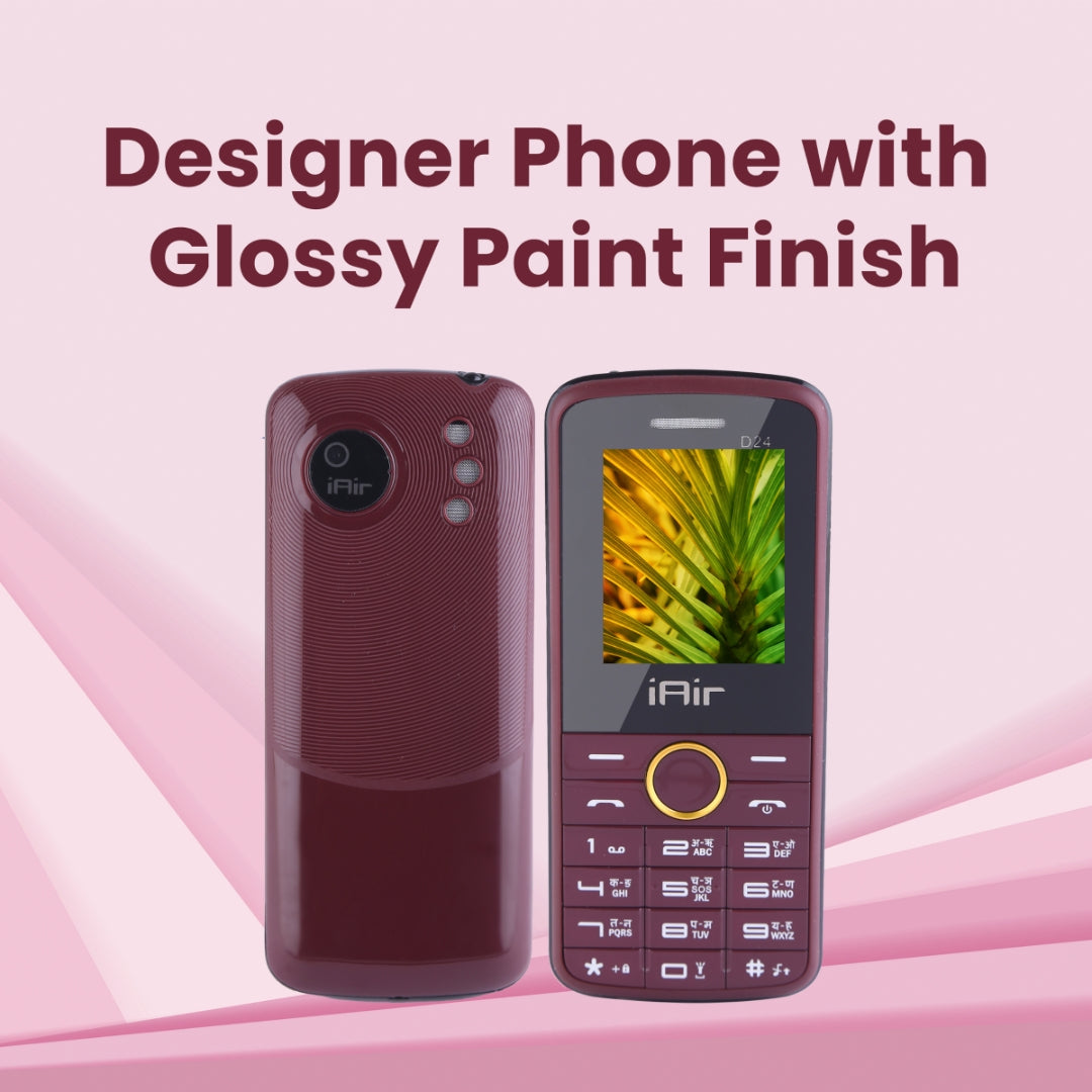 iAir D24- Maroon Dual Sim Keypad Phone | 1200 mAH Battery & Big 1.88 Inch Display | Big Torch Light | Wireless FM & Rear Camera | Auto Call Recording |32 MB Ram & 128gb Expandable Storage