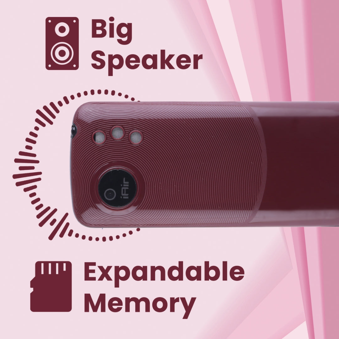 iAir D24- Maroon Dual Sim Keypad Phone | 1200 mAH Battery & Big 1.88 Inch Display | Big Torch Light | Wireless FM & Rear Camera | Auto Call Recording |32 MB Ram & 128gb Expandable Storage
