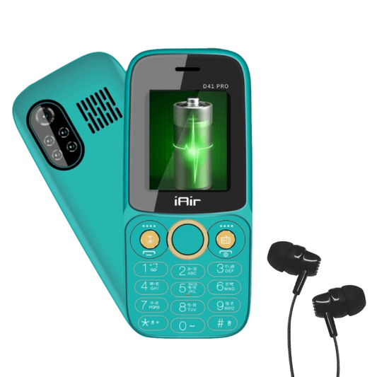 iAir D41 Pro Dual Sim Keypad Phone & Wired Earphone Combo | 2800 mAH Battery & Big 1.8 Inch Display | Enjoy Super Bass & Crisp Sound | Expandable Storage 128gb with Jazz Wired Earphones