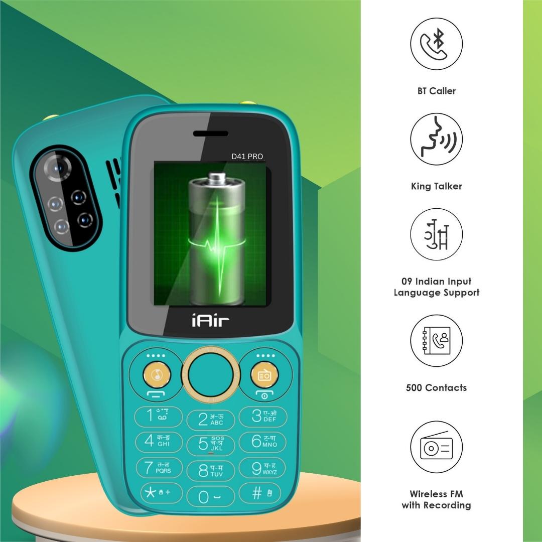 iAir D41 Pro Dual Sim Keypad Phone & Wired Earphone Combo | 2800 mAH Battery & Big 1.8 Inch Display | Enjoy Super Bass & Crisp Sound | Expandable Storage 128gb with Jazz Wired Earphones