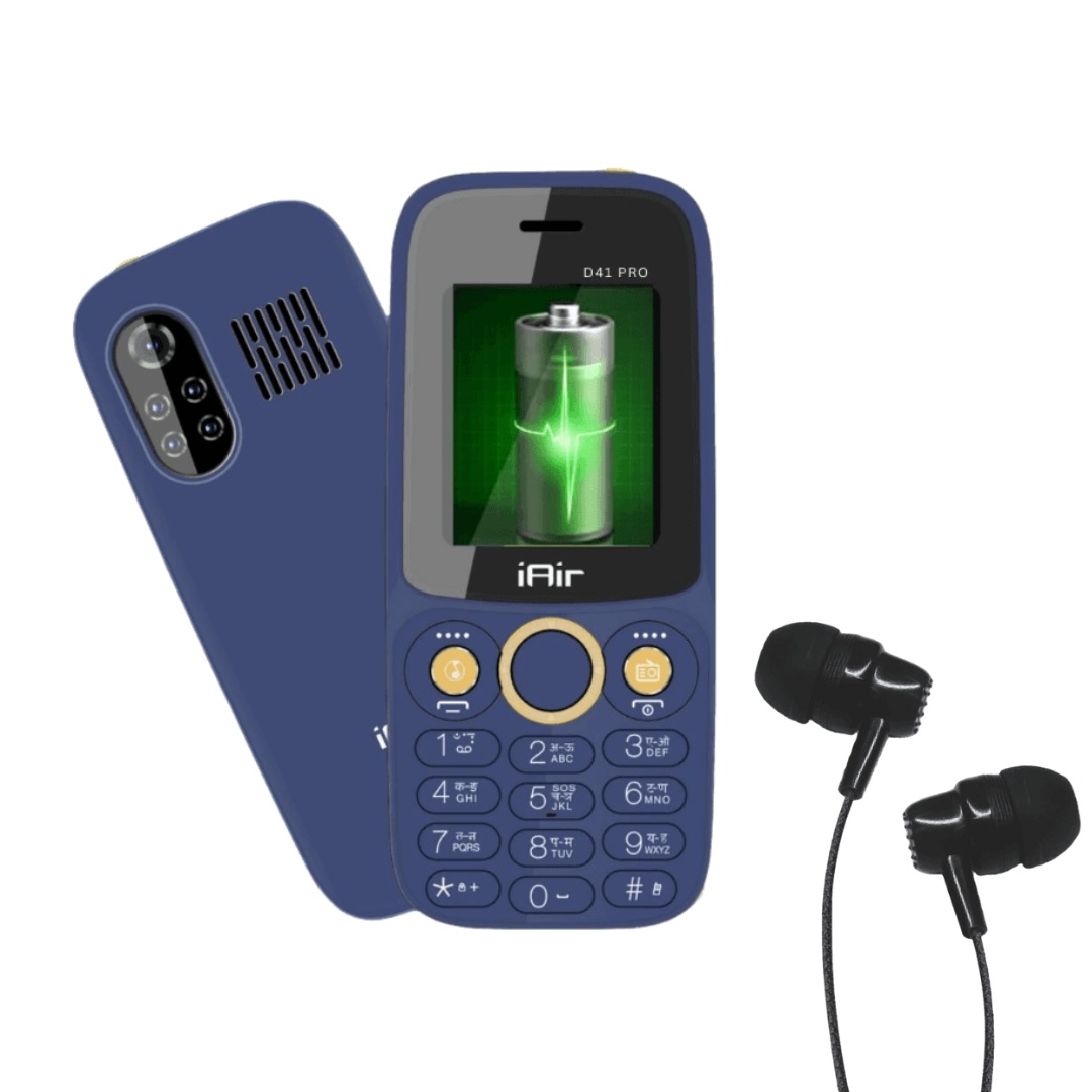 iAir D41 Pro Dual Sim Keypad Phone & Wired Earphone Combo | 2800 mAH Battery & Big 1.8 Inch Display | Enjoy Super Bass & Crisp Sound | Expandable Storage 128gb with Jazz Wired Earphones