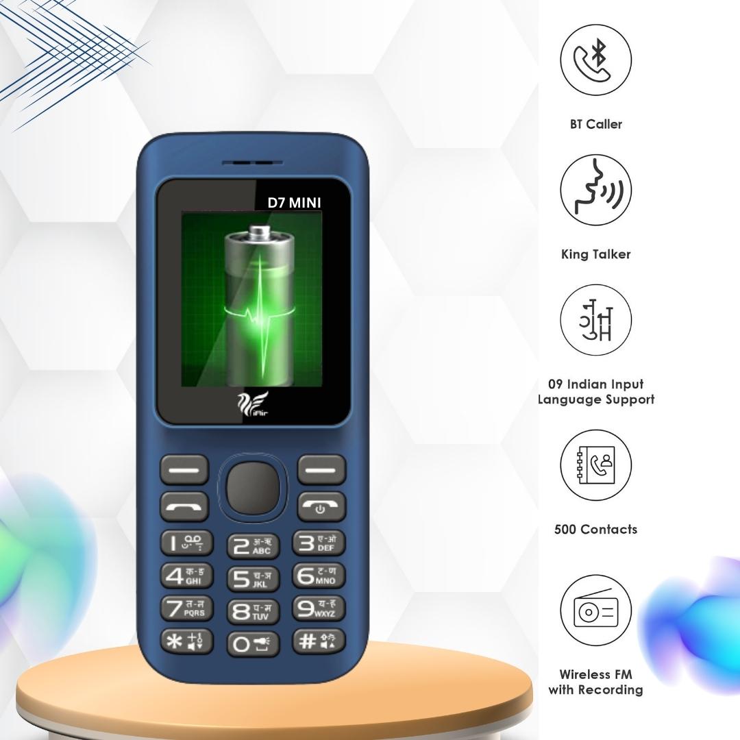 iAir D7 Mini Dual Sim Keypad Phone & Wired Earphone Combo | 1200 mAH Battery & Big 1.8 Inch Display |Expandable Storage 128gb | Enjoy Super Bass & Crisp Sound with Jazz Wired Earphones