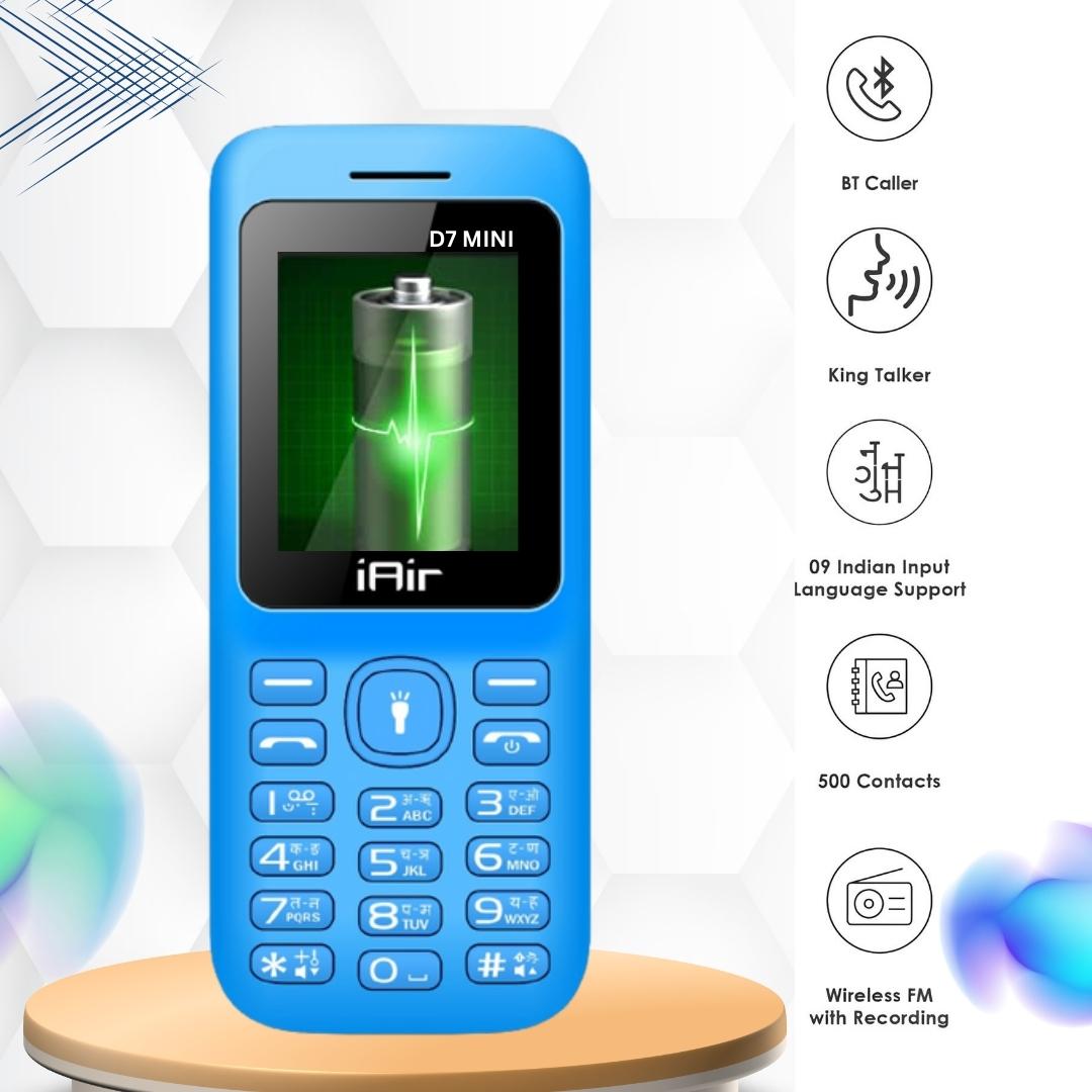 iAir D7 Mini Dual Sim Keypad Phone | 1200 mAH Battery & Big 1.8 Inch Display |Expandable Storage 128gb