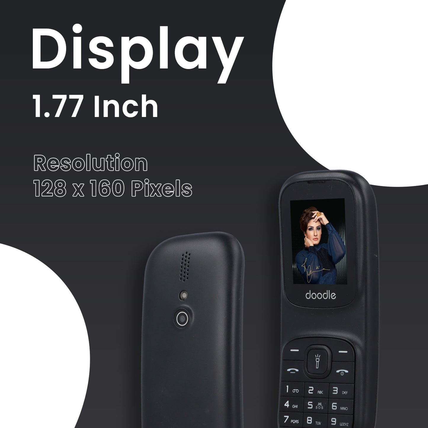 iAir D5 - Black 1.77 Inch Big Display Keypad Mobile Phone with Expandable Storage Upto 32GB, MP3 with Recording, Camera