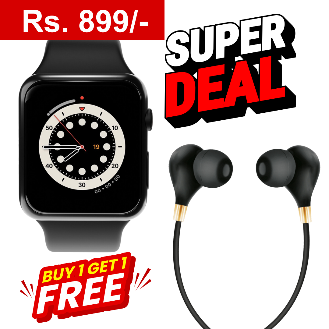 iAir W7 Smartwatch: 1.75" Curved Touch Screen, IP68 Waterproof, Bluetooth Connectivity, Health & Fitness Tracking, Smart Features - Stay Connected and Health With Free S9 Beats Wired Earphone (Black)