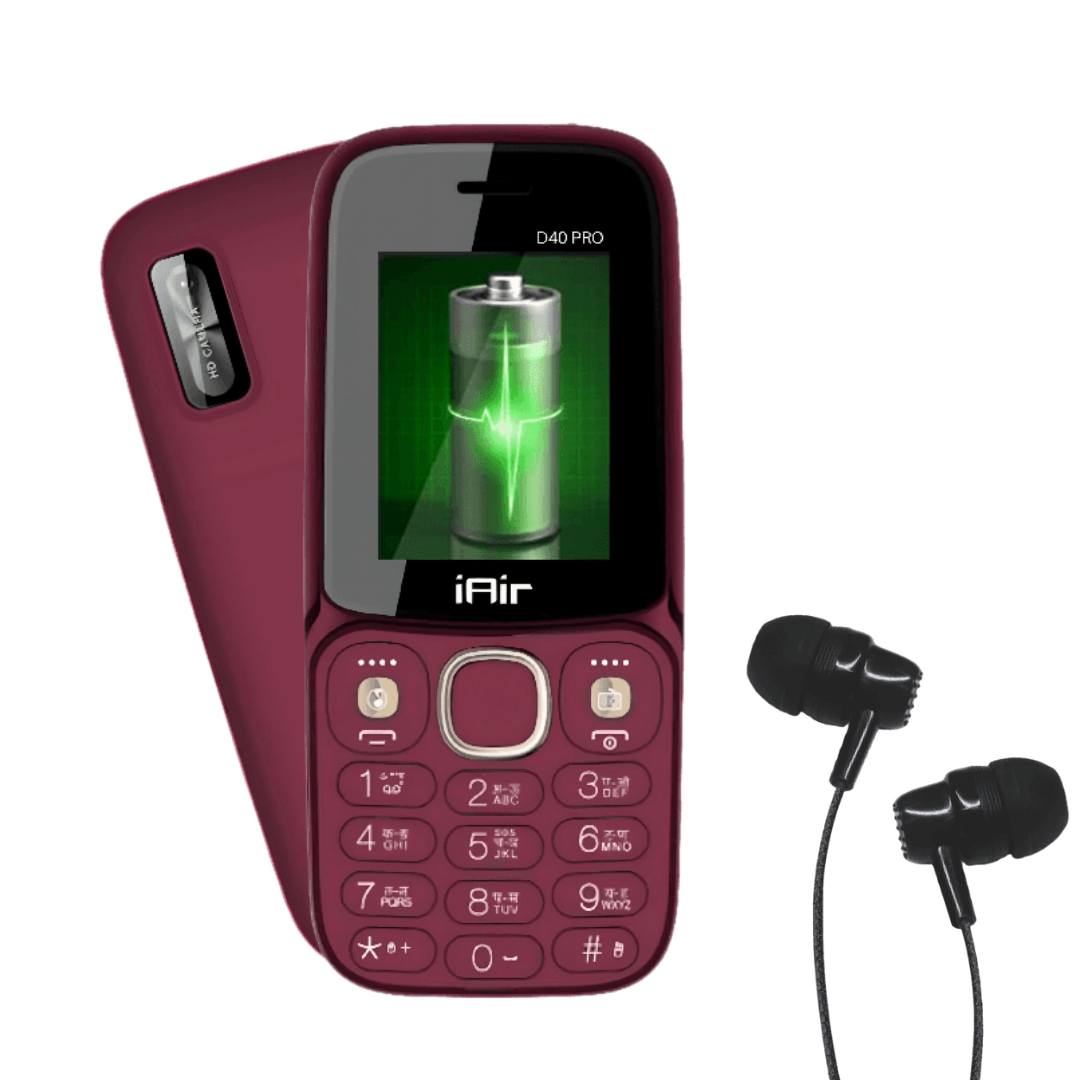 iAir D40 Pro Dual Sim Keypad Phone & Wired Earphone Combo | 1200 mAH Battery & Big 1.8 Inch Display |Expandable Storage 128gb