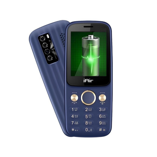 iAir S10 - Blue Dual Sim Keypad Phone & Wired Earphone Combo | 2800 mAH Battery & Big 2.4 Inch Display | Expanadable Storage 128gb |Enjoy Super Bass & Crisp Sound with Jazz Wired Earphones